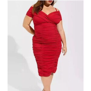 Torrid Marilyn Monroe Midi Ruched Off Shoulder Dress Womens Size 10 Red NWT